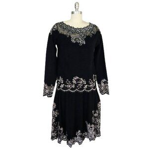 Olvis 100% Cashmere and Lace Skirt Top Set Size M Black Knit Sweater Formal